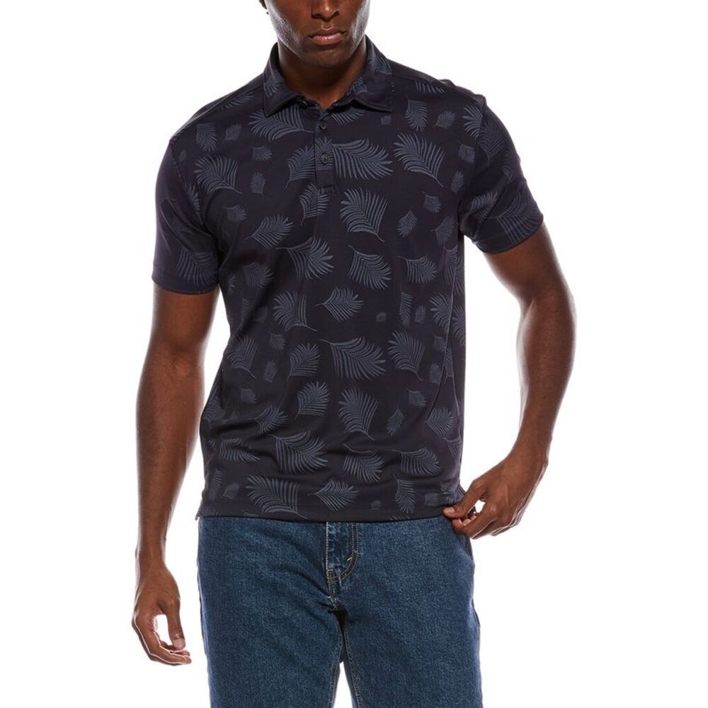 Vintage 1946 Mens Two Tone Floral Printed Pique Polo Shirt, Blue